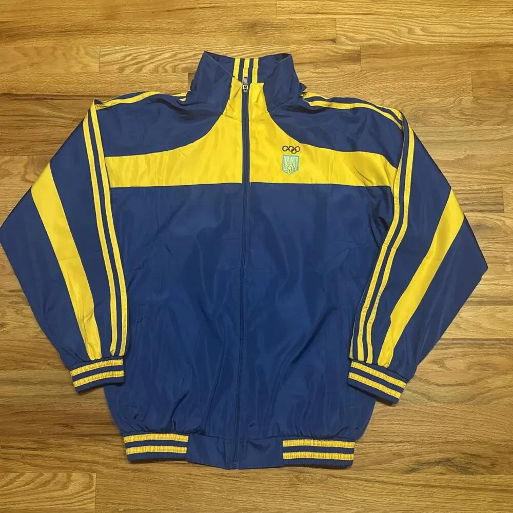 VTG Adidas Ukraine Olympics Blue Yellow Windbreaker Track Suit Size XLarge READ